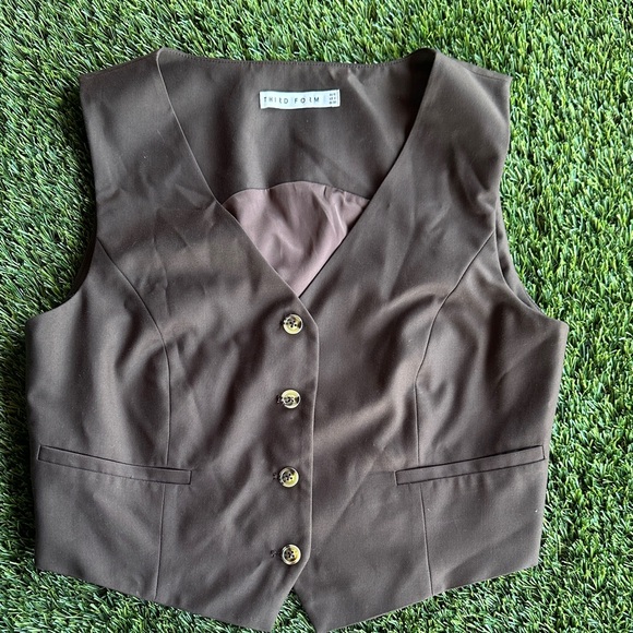 Third Form Tops - Third Form Metropolis Waistcoat Brown Button-Front Vest Size 6